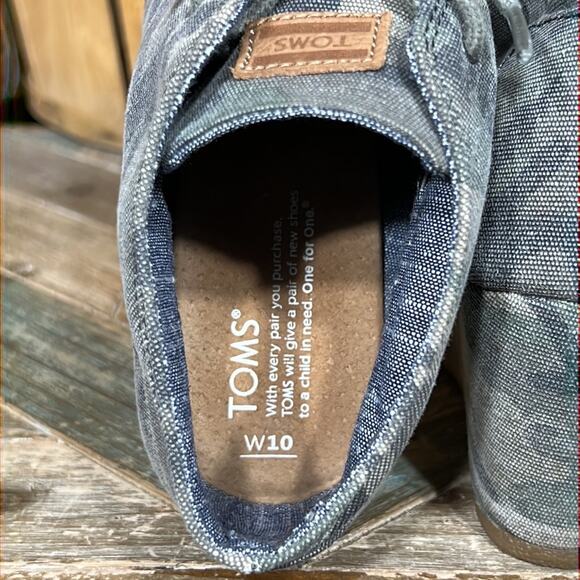 Toms Washed Camo Canvas Desert Wedge Green Gray Ankle Boots Bootie Women Size 10 - Picture 11 of 12